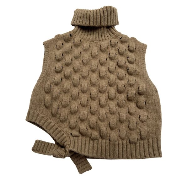 Zara Textured Knit Cropped Vest in Light Camel - Picture 1 of 6